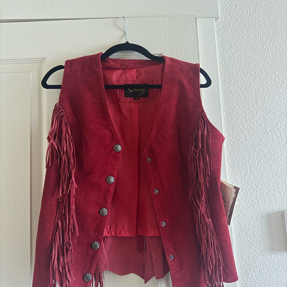 Scully Red Suede Fringe Vest (genuine leather)